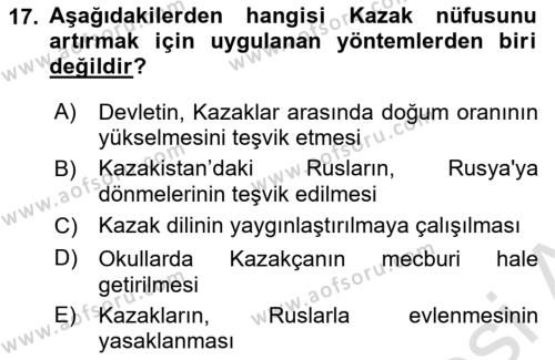 Çağdaş Türk Dünyası Dersi 2023 - 2024 Yılı (Vize) Ara Sınavı 17. Soru