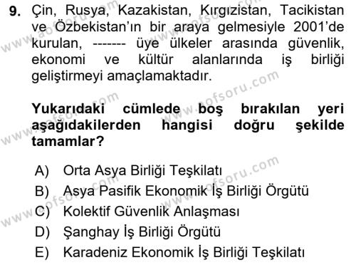 Çağdaş Türk Dünyası Dersi 2023 - 2024 Yılı (Vize) Ara Sınavı 9. Soru