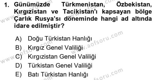 Çağdaş Türk Dünyası Dersi 2023 - 2024 Yılı (Final) Dönem Sonu Sınavı 1. Soru