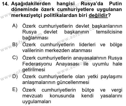 Çağdaş Türk Dünyası Dersi 2023 - 2024 Yılı (Final) Dönem Sonu Sınavı 14. Soru
