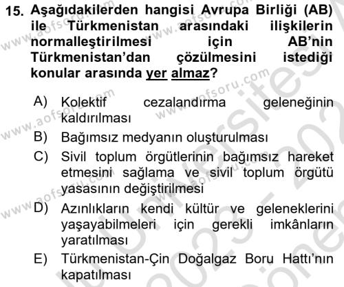 Çağdaş Türk Dünyası Dersi 2023 - 2024 Yılı (Final) Dönem Sonu Sınavı 15. Soru