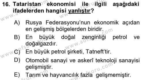 Çağdaş Türk Dünyası Dersi 2023 - 2024 Yılı (Final) Dönem Sonu Sınavı 16. Soru