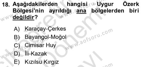Çağdaş Türk Dünyası Dersi 2023 - 2024 Yılı (Final) Dönem Sonu Sınavı 18. Soru