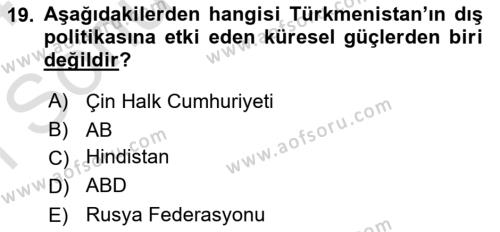 Çağdaş Türk Dünyası Dersi 2023 - 2024 Yılı (Final) Dönem Sonu Sınavı 19. Soru