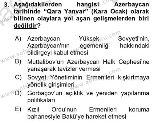 Çağdaş Türk Dünyası Dersi 2023 - 2024 Yılı (Final) Dönem Sonu Sınavı 3. Soru