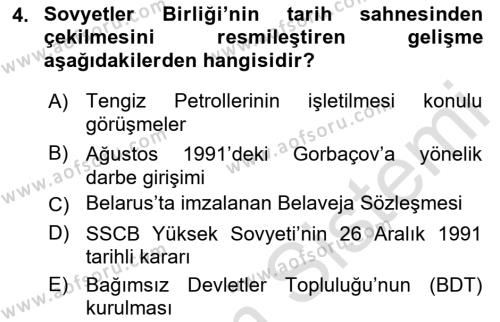 Çağdaş Türk Dünyası Dersi 2023 - 2024 Yılı (Final) Dönem Sonu Sınavı 4. Soru