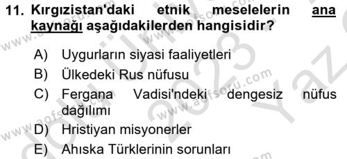 Çağdaş Türk Dünyası Dersi 2023 - 2024 Yılı Yaz Okulu Sınavı 11. Soru