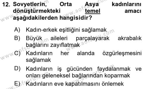 Çağdaş Türk Dünyası Dersi 2023 - 2024 Yılı Yaz Okulu Sınavı 12. Soru