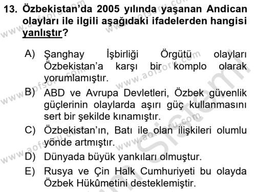 Çağdaş Türk Dünyası Dersi 2023 - 2024 Yılı Yaz Okulu Sınavı 13. Soru