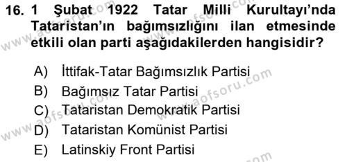 Çağdaş Türk Dünyası Dersi 2023 - 2024 Yılı Yaz Okulu Sınavı 16. Soru