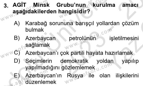 Çağdaş Türk Dünyası Dersi 2023 - 2024 Yılı Yaz Okulu Sınavı 3. Soru