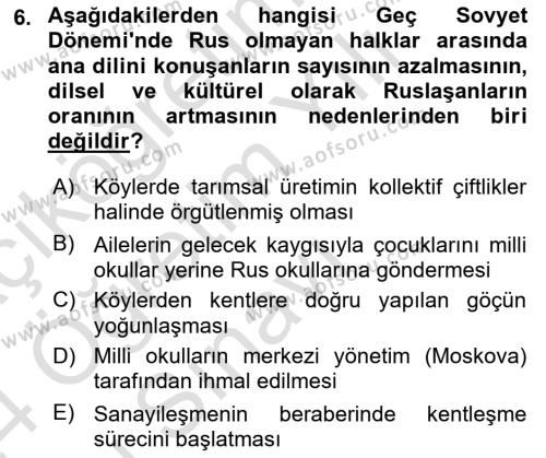 Çağdaş Türk Dünyası Dersi 2023 - 2024 Yılı Yaz Okulu Sınavı 6. Soru