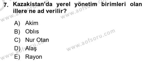 Çağdaş Türk Dünyası Dersi 2023 - 2024 Yılı Yaz Okulu Sınavı 7. Soru