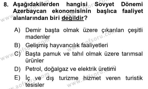 Çağdaş Türk Dünyası Dersi 2023 - 2024 Yılı Yaz Okulu Sınavı 8. Soru