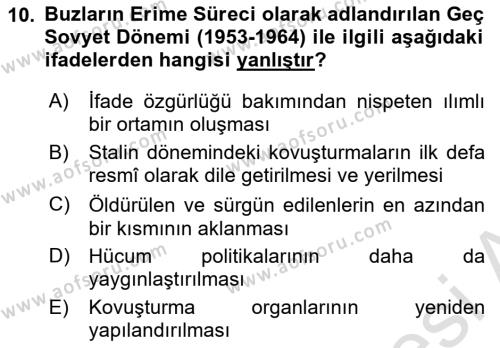 Çağdaş Türk Dünyası Dersi 2024 - 2025 Yılı (Vize) Ara Sınavı 10. Soru