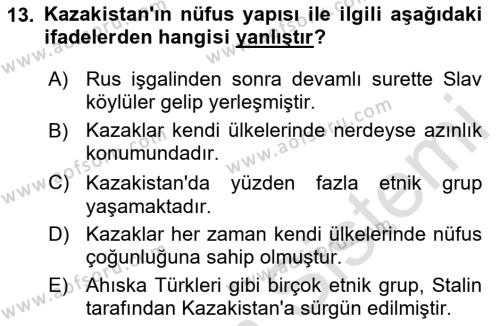 Çağdaş Türk Dünyası Dersi 2024 - 2025 Yılı (Vize) Ara Sınavı 13. Soru