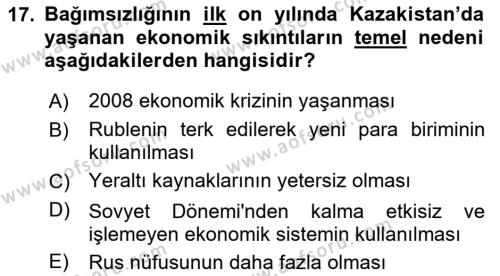 Çağdaş Türk Dünyası Dersi 2024 - 2025 Yılı (Vize) Ara Sınavı 17. Soru