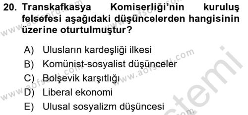 Çağdaş Türk Dünyası Dersi 2024 - 2025 Yılı (Vize) Ara Sınavı 20. Soru