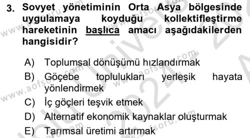 Çağdaş Türk Dünyası Dersi 2024 - 2025 Yılı (Vize) Ara Sınavı 3. Soru