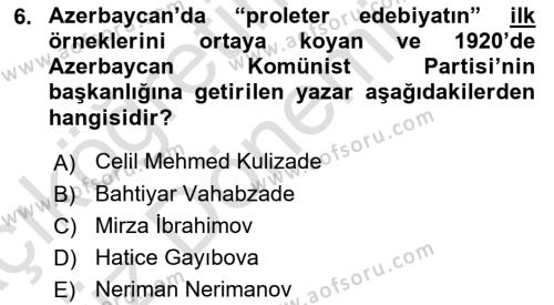 Çağdaş Türk Dünyası Dersi 2024 - 2025 Yılı (Vize) Ara Sınavı 6. Soru