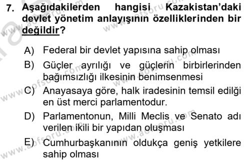 Çağdaş Türk Dünyası Dersi 2024 - 2025 Yılı (Vize) Ara Sınavı 7. Soru