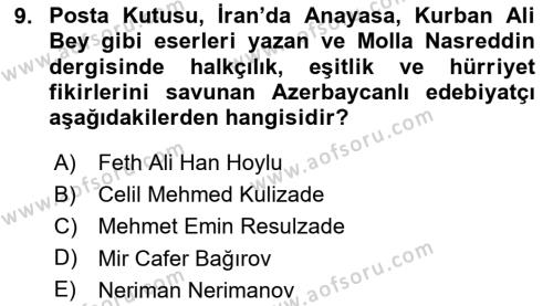 Çağdaş Türk Dünyası Dersi 2024 - 2025 Yılı (Vize) Ara Sınavı 9. Soru