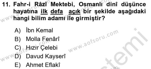 Türk Düşünce Tarihi Dersi 2023 - 2024 Yılı (Vize) Ara Sınavı 11. Soru