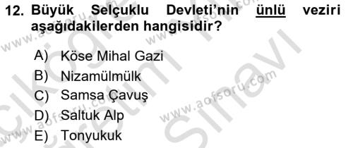 Türk Düşünce Tarihi Dersi 2023 - 2024 Yılı (Vize) Ara Sınavı 12. Soru