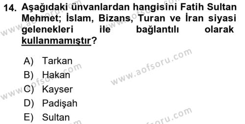 Türk Düşünce Tarihi Dersi 2023 - 2024 Yılı (Vize) Ara Sınavı 14. Soru