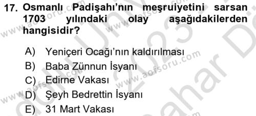 Türk Düşünce Tarihi Dersi 2023 - 2024 Yılı (Vize) Ara Sınavı 17. Soru