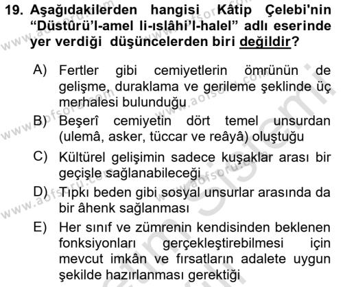 Türk Düşünce Tarihi Dersi 2023 - 2024 Yılı (Vize) Ara Sınavı 19. Soru