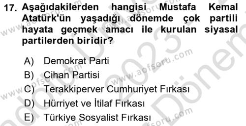 Türk Düşünce Tarihi Dersi 2023 - 2024 Yılı (Final) Dönem Sonu Sınavı 17. Soru