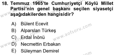 Türk Düşünce Tarihi Dersi 2023 - 2024 Yılı (Final) Dönem Sonu Sınavı 18. Soru