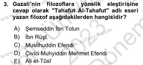 Türk Düşünce Tarihi Dersi 2023 - 2024 Yılı (Final) Dönem Sonu Sınavı 3. Soru