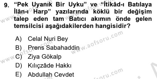 Türk Düşünce Tarihi Dersi 2023 - 2024 Yılı (Final) Dönem Sonu Sınavı 9. Soru