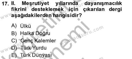 Türk Basın Tarihi Dersi 2014 - 2015 Yılı (Final) Dönem Sonu Sınavı 17. Soru