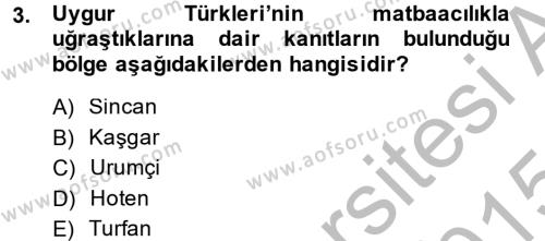 Türk Basın Tarihi Dersi 2014 - 2015 Yılı (Final) Dönem Sonu Sınavı 3. Soru