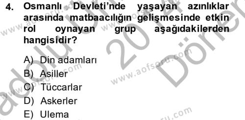 Türk Basın Tarihi Dersi 2014 - 2015 Yılı (Final) Dönem Sonu Sınavı 4. Soru