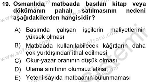 Türk Basın Tarihi Dersi 2016 - 2017 Yılı (Vize) Ara Sınavı 19. Soru