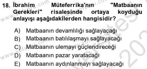 Türk Basın Tarihi Dersi 2020 - 2021 Yılı Yaz Okulu Sınavı 18. Soru