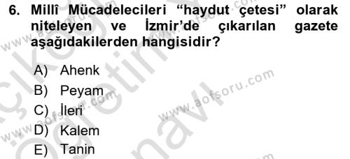 Türk Basın Tarihi Dersi 2020 - 2021 Yılı Yaz Okulu Sınavı 6. Soru