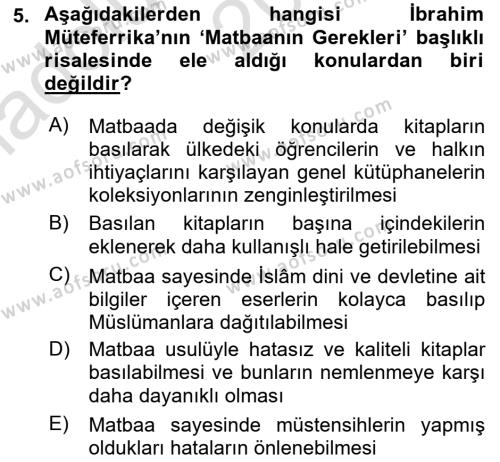 Türk Basın Tarihi Dersi 2021 - 2022 Yılı (Vize) Ara Sınavı 5. Soru