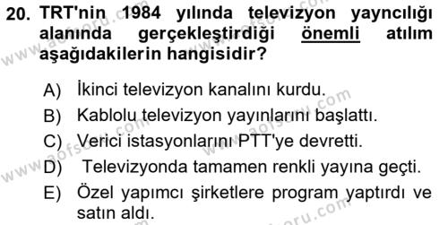 Türk Basın Tarihi Dersi 2021 - 2022 Yılı (Final) Dönem Sonu Sınavı 20. Soru