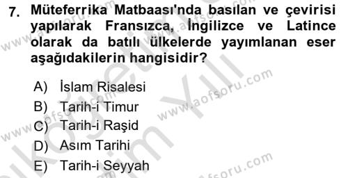 Türk Basın Tarihi Dersi 2021 - 2022 Yılı Yaz Okulu Sınavı 7. Soru