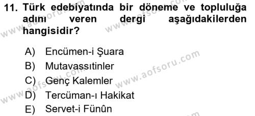 Türk Basın Tarihi Dersi 2022 - 2023 Yılı (Vize) Ara Sınavı 11. Soru