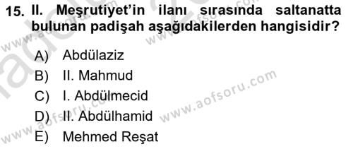 Türk Basın Tarihi Dersi 2022 - 2023 Yılı (Vize) Ara Sınavı 15. Soru