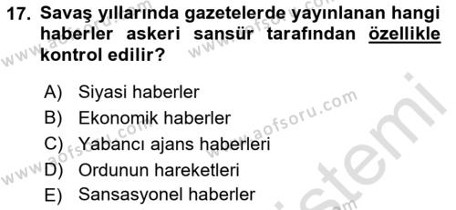 Türk Basın Tarihi Dersi 2022 - 2023 Yılı (Vize) Ara Sınavı 17. Soru