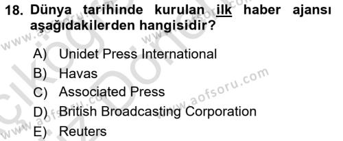 Türk Basın Tarihi Dersi 2022 - 2023 Yılı (Vize) Ara Sınavı 18. Soru