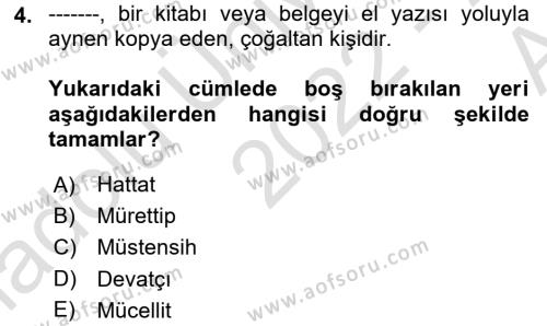 Türk Basın Tarihi Dersi 2022 - 2023 Yılı (Vize) Ara Sınavı 4. Soru