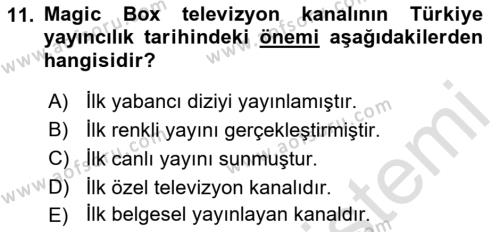 Türk Basın Tarihi Dersi 2022 - 2023 Yılı (Final) Dönem Sonu Sınavı 11. Soru